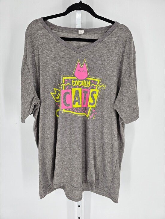 Tops - Cat Lady Womens Sz 2XL Short Sleeve T Shirt Gray Funny Neon Cat Graphic